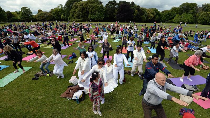 At a celebration of the International Day of Yoga, at St Anne’s Park, Clontarf, in Dublin last summer. Photograph: Eric Luke