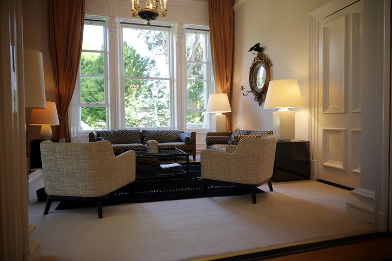 A reception nook in the piano room at the French ambassador's residence. Photograph: Chris Maddaloni