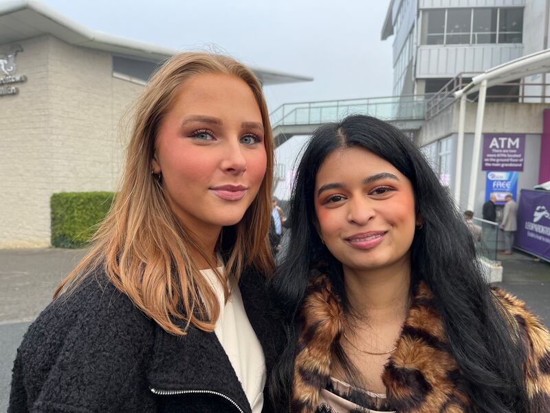 Emma Murray and Tanisha Nawaz at Leopardstown: 'Everyone you know is here. It’s up there, one of the best events of the year,' says Tanisha. Photograph: Colm Keena