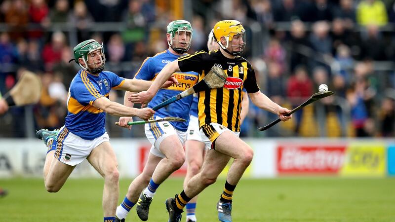 Kilkenny’s Richie Leahy in action against  Cathal Barrett of Tipperary during last year’s league final at Nowlan Park. Photograph: Ryan Byrne/Inpho