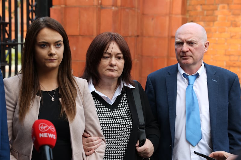 Lisa Niland's sister Amy, mother Angela and father Gerry Niland after the inquest. Photograph Nick Bradshaw for The Irish Times
