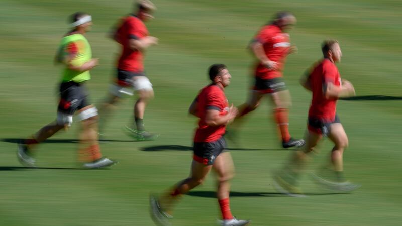 Wales’ players train in Kitakyushu Stadium. Photo: Christophe Simon/Getty Images