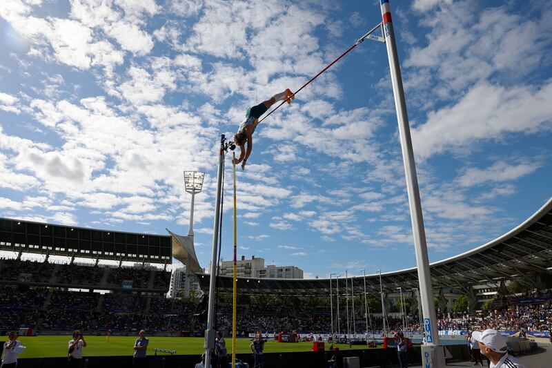 Sweden's Armand Duplantis competes in the men's pole vault during the Diamond League athletics meeting at the Charlety Stadium in Paris. Photograph: Geoffroy Van Der Hasselt/AFP via Getty Images