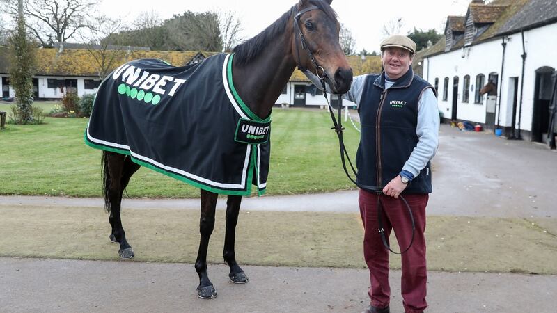 Trainer Nicky Henderson with Epatante in his yard at Seven Barrows. Photograph: David Davies/PA Wire