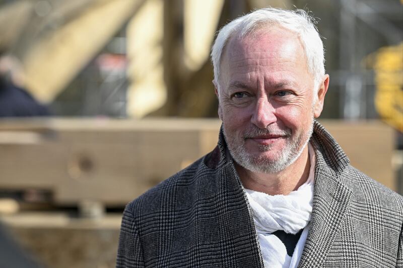 Philippe Villeneuve, chief architect of Notre-Dame, during the assembly of the base of what would be the new spire, in Briey, eastern France. Photograph: Jean-Christophe Verhaegen/AFP/Getty Images