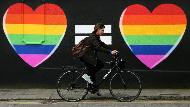 A marriage equality mural in the Liberties in May 2015: The huge numbers at Noel Whelan’s  funeral included many from the LGBT community who have lost a great ally. Photograph:  Brian Lawless/PA