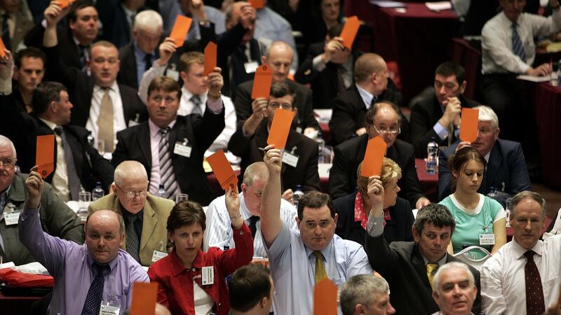 Delegates vote to have a secret vote on Rule 42 during the GAA Congress at Croke Park  in 2005. Photograph:  Tom Honan/Inpho