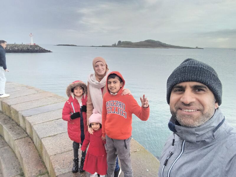 Dr Ahmed Mahmoud pictured on his own in Ireland and in Gaza.  The surgeon fears for the safety of his parents and siblings in Gaza.