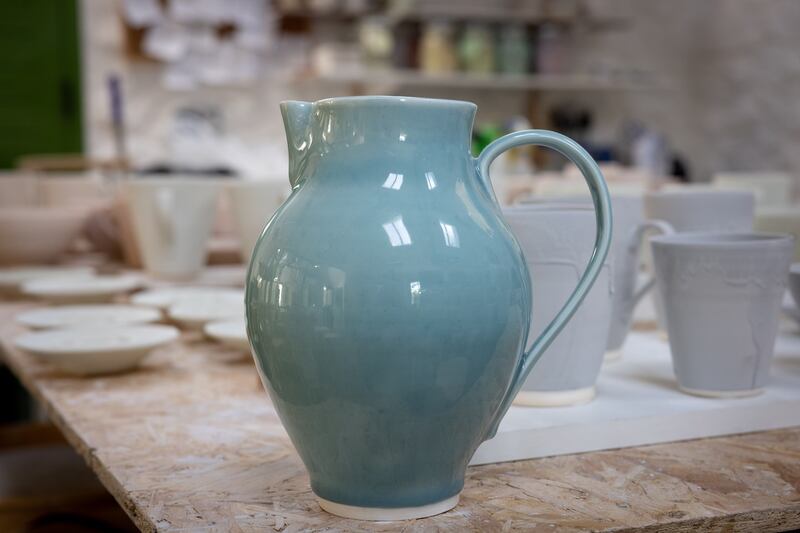 A jug made by Babs Belshaw in her pottery studio in Blackheath Pottery, Coleraine, Co Derry. Photograph: Joe Dunne