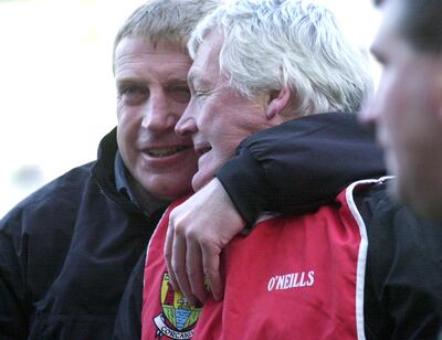 Nemo Rangers coach Billy Morgan getting a hug from selector Denis Allen after they won the All-Ireland club championship final at Croke park. Photograph: Eddie O'Hare