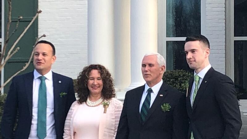 Leo Varadkar, Karen Pence, Mike Pence and Matt Barrett. Photograph: Suzanne Lynch