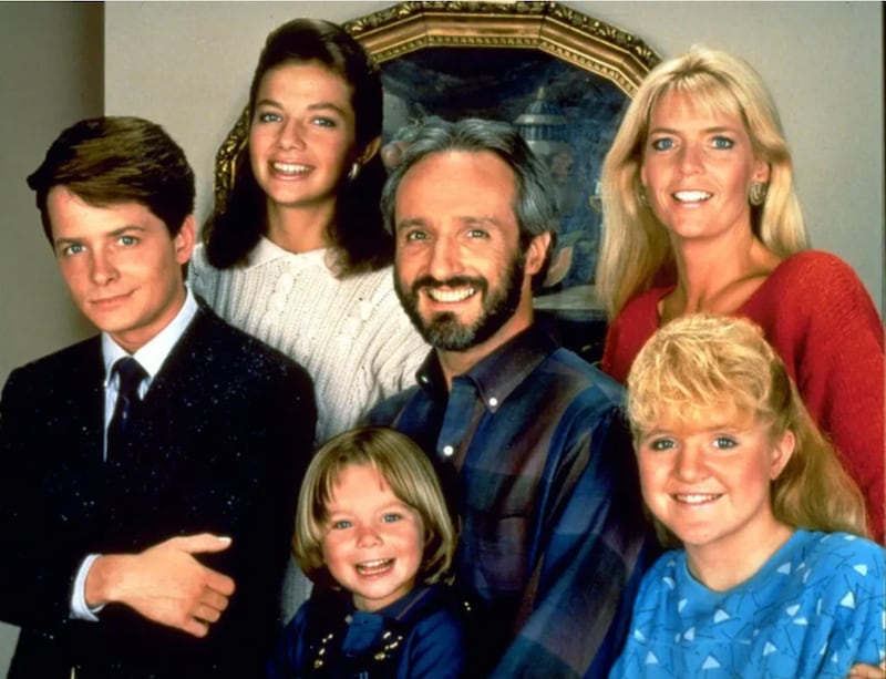 Justine Bateman (back) with felllow cast members of TV show Family Ties, including Michael J Fox (left). Photograph: Paramount TV/Family Ties