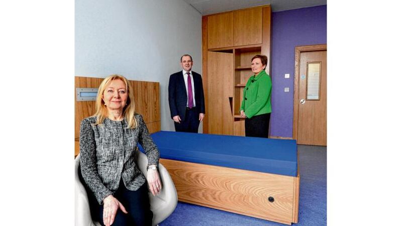 Dr Margo Wrigley, executive clinical director, left, with Seán Tone, area director of nursing, and Carmel Kitching, mental health manager, in one of the bedrooms. The centre will replace Grangegorman after 200 years of operation. photographs: brenda fitzsimons