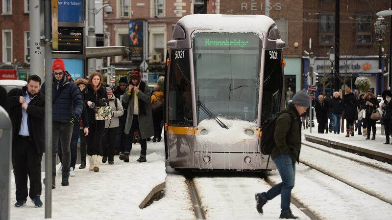 Members of the public on the Luas St  Stephen’s Green, on Wednesday. Photograph: Dara Mac Dónaill/The Irish Times