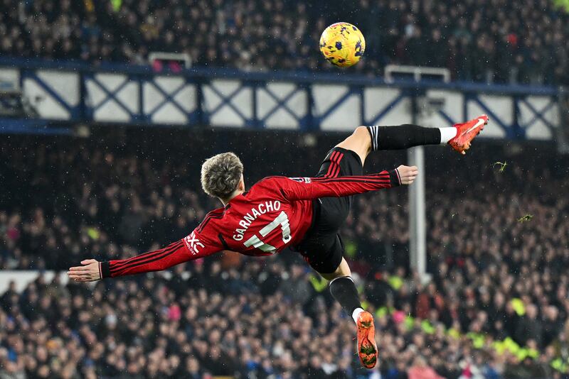 Alejandro Garnacho's overhead kick against Everton at Goodison Park in November 2023 won the Puskas award. Photograph: Shaun Botterill/Getty Images
