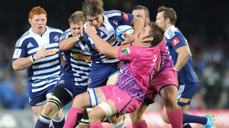 Stormers secondrow Eben Etzebeth drives through  CJ Stander of the Bulls in Cape Town in 2012. ‘I wouldn’t say I was a man before that game.’ Photograph:  Peter Heeger/Gallo Images/Getty Images