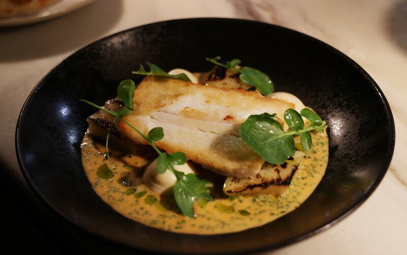 Roast halibut with chicken butter sauce and celeriac