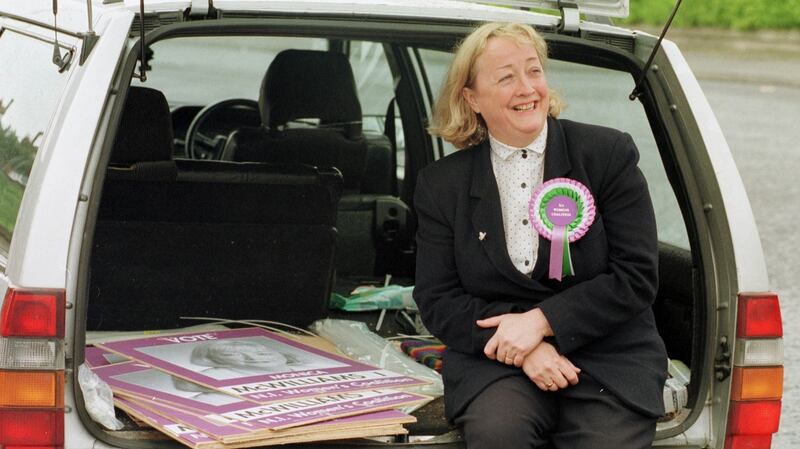 Monica McWilliams of the Women’s Coalition canvassing in south Belfast in 2003. Photograph: Bryan O’Brien