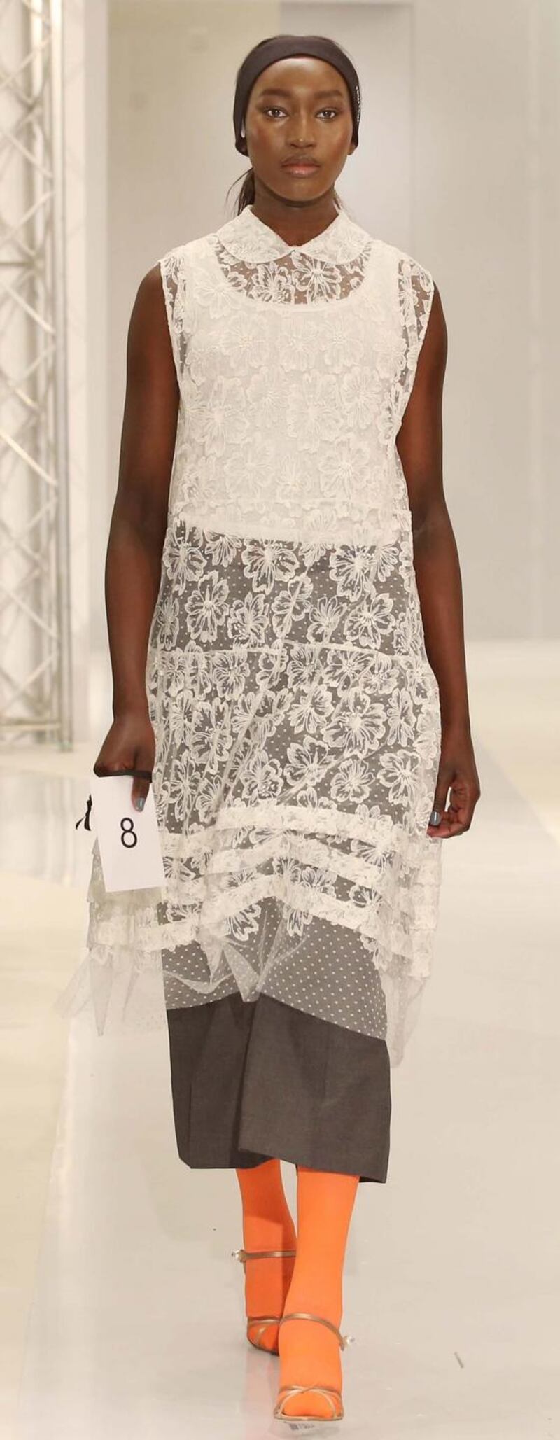 NO REPRO FEE 16/01/2018 Brown Thomas Spring Summer 2018. Pictured in Brown Thomas on Grafton Street today, a model shows the latest look from Miu Miu on the catwalk. Photograph: Leon Farrell / Photocall IrelandFeminine layering of lace from Miui Miiu