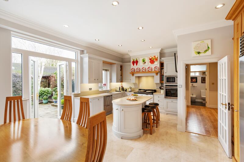 The Dalkey Design kitchen/breakfast room off the dining room is all modern, with pale oak units and a Silestone-topped island.