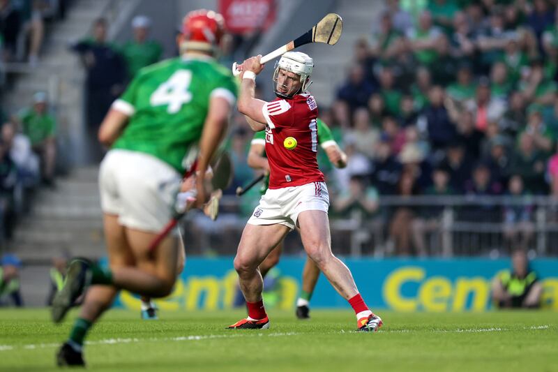Cork's Patrick Horgan scores a goal in the final minutes of the game against Limerick. Photograph: Laszlo Geczo/Inpho