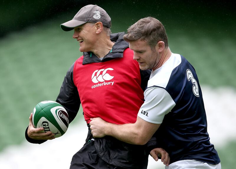 Ireland head coach Joe Schmidt and Gordon D’Arcy seen in the Aviva stadium, Dublin on October 14th, 2015 Photograph: Dan Sheridan/INPHO