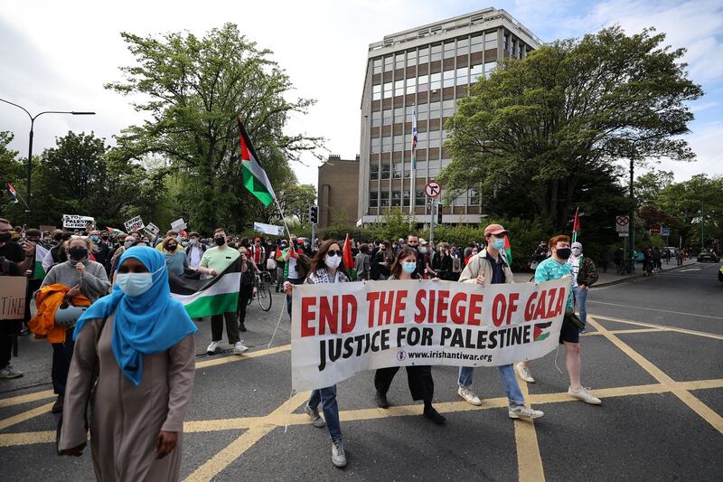 The demonstration makes its way through the city. Photograph: Nick Bradshaw/The Irish Times