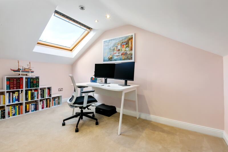 The converted attic is currently used as a home office