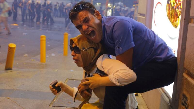 Police in Istanbul fired teargas and water cannon when a demonstration by protesters blaming the government for the suspected Islamic State suicide bombing turned violent, a Reuters witness said. Photograph: Huseyin Aldemir/Reuters