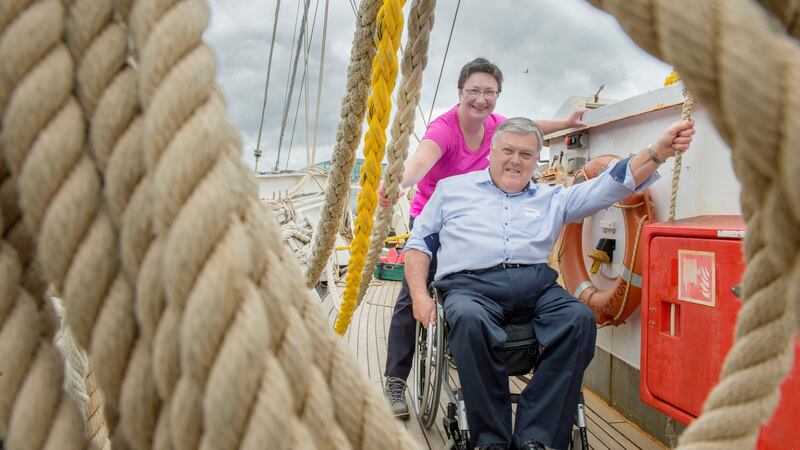 Dr Noelle Cassidy and Paralympian, John Twomey pictured aboard the Lord Nelson. Photograph: Daragh Mc Sweeney/Provision