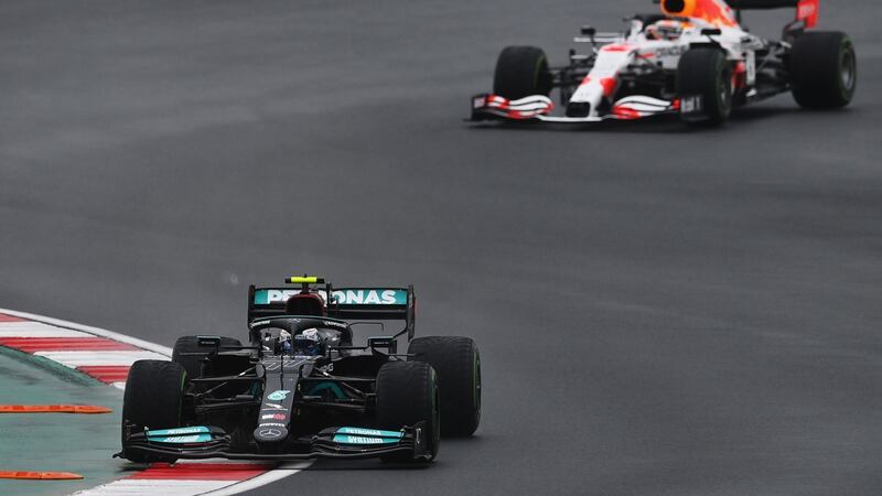 Valtteri Bottas  leads Max Verstappen of the Netherlands during the Turkey Grand Prix in Istanbul. Photograph: Dan Mullan/Getty Images