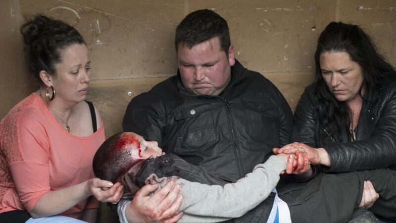 Love/Hate: John Connors with Neilí Conroy and Jake Ward. Photograph: RTÉ