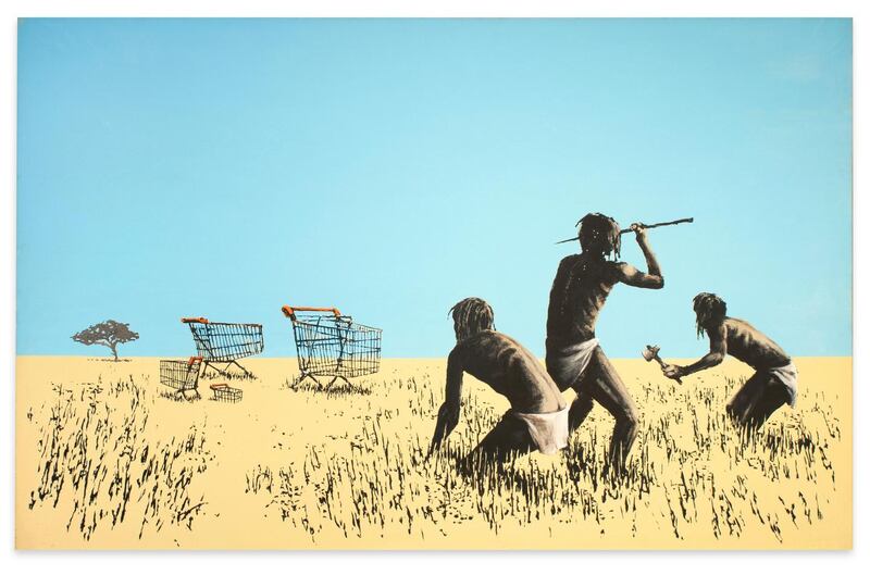 Banksy’s Trolley Hunters is expected to attain $5-$7 million (€4.3-€6 million) at Sotheby’s in New York