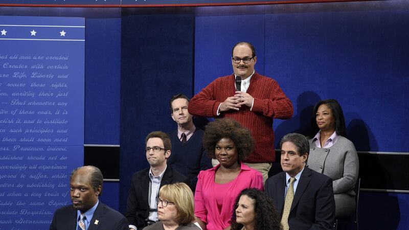 Bobby Moynihan as Ken Bone during the “Debate Cold Open” sketch on Saturday Night Light. Photograph: Will Heath/NBC/NBCU Photo Bank via Getty Images