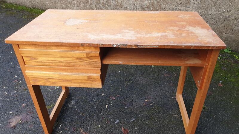 A desk before restoration at the home of Karen Cafferky and Joe Hurl in Ballaghaderreen, Co Roscommon