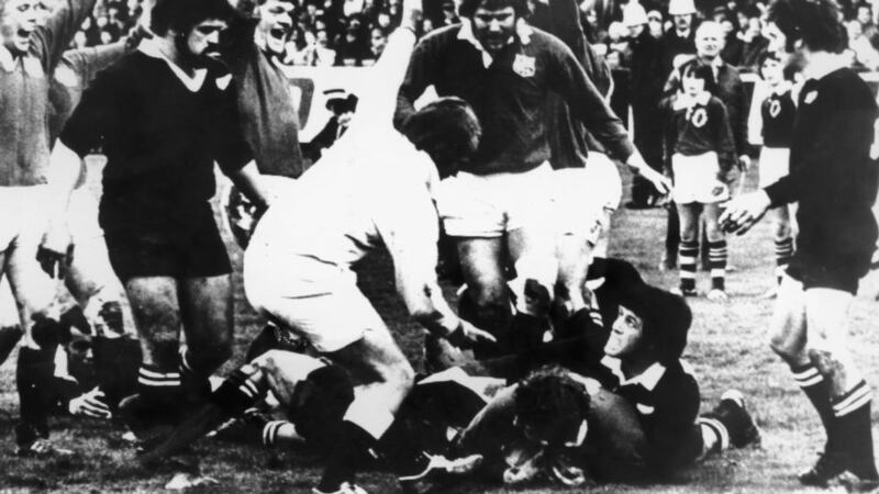 All Blacks: Willie Duggan scores against New Zealand in 1977. Photograph: Central/Hulton/Getty