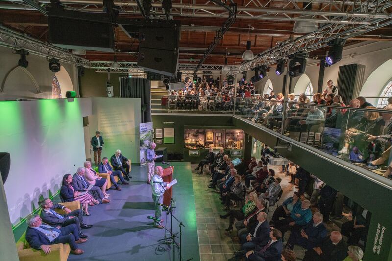 Twins Tom and John McArdle reading from the works of Patrick Kavanagh at the official opening of the Patrick Kavanagh Centre.