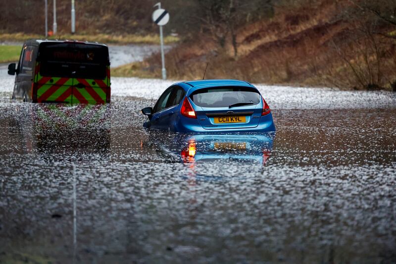 Vehicles stuck in flood water in Old Kilpatrick, Scotland, after Storm Gerrit: The one reassurance amid uncertainties and increased volatility is ever-improving ability to predict weather. Photograph: Jeff J Mitchell/Getty 