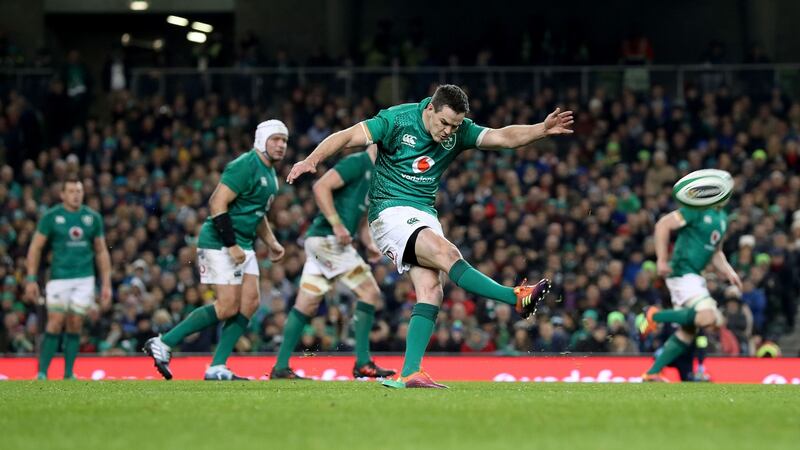 Johnny Sexton kicks a penalty during Ireland’s win over Argentina. Photograph: Dan Sheridan/Inpho