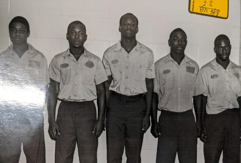Sebold could not identify  Broadwater, second from right, in a police lineup held after she saw him on the street. Instead, she picked the man on the far right. Photograph: Onondaga County District Attorney via The New York Times