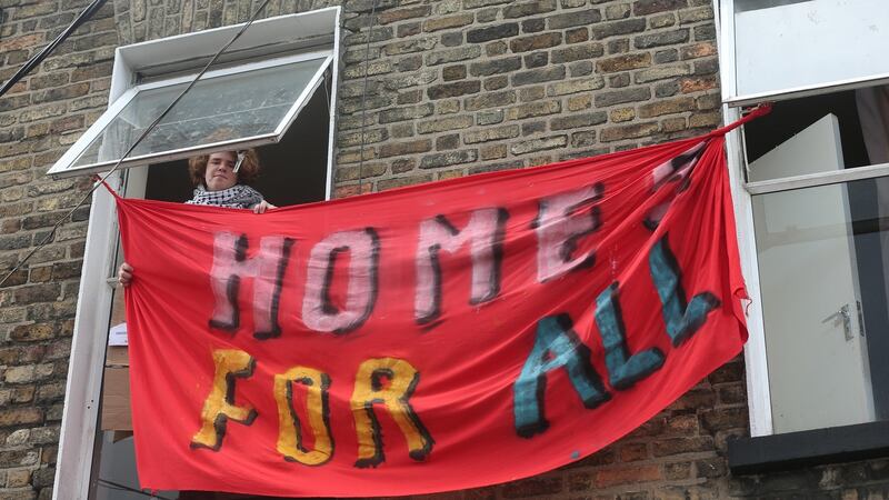 Activists at the house in Summerhill. Photograph: Lorraine O’Sullivan/The Irish Times