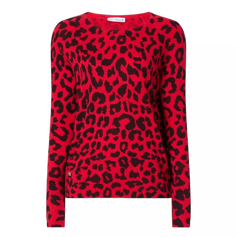 leopard print cashmere jumper, €265, Lucy Nagle