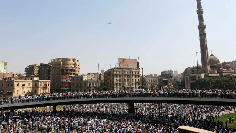 Supporters of ousted former president Mohamed Morsi gather in Cairo yesterday. Photograph: Reuters