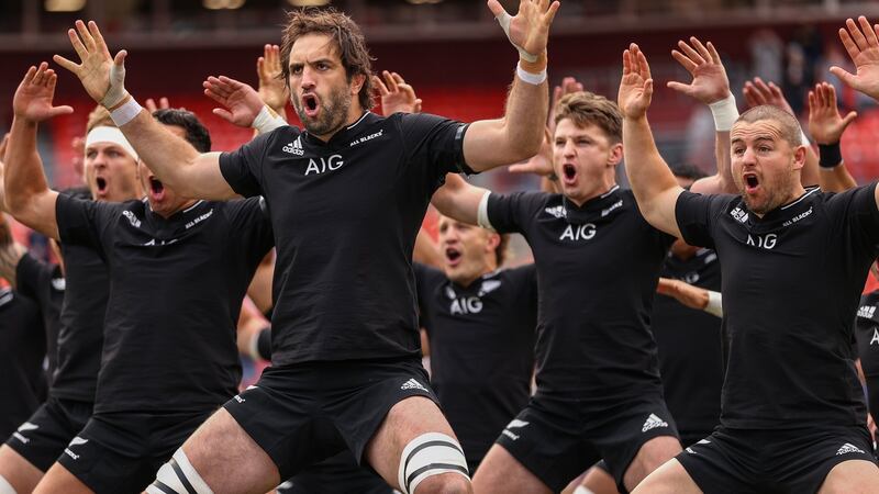 Samuel Whitelock  leads the haka ahead of New Zealand’s facile win over the USA Eagles in Maryland. Photograph: Patrick Smith/Getty Images