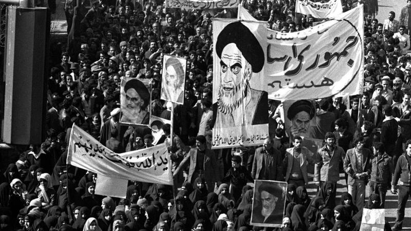 Followers of Ayatollah Ruhollah Khomeini march in Tehran during the 1979 Islamic revolution. Photograph: Saris/AP