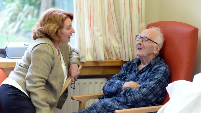 Minister for Primary and Social Care Kathleen Lynch, with Thomas Warren (92), from Dundrum, Co Dublin, at the opening of Mount Carmel Community Hospital, in Churchtown, Co Dublin. Photograph: Eric Luke/The Irish Times