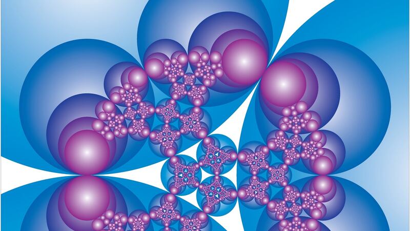 Computer graphics based on hyperbolic geometry show curving patterns of tiles, drawing the eye to their complex edges. Image: David Wright