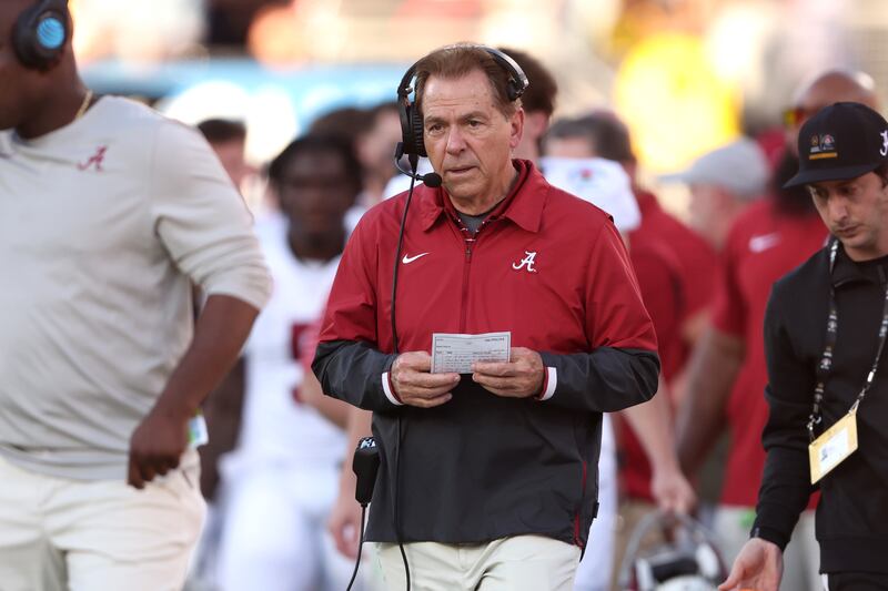 Nick Saban: his contract at the University of Alabama was $11.7m a year and he’s estimated to have made $150m in salary during his coaching career. Photograph: Sean M. Haffey/Getty Images
