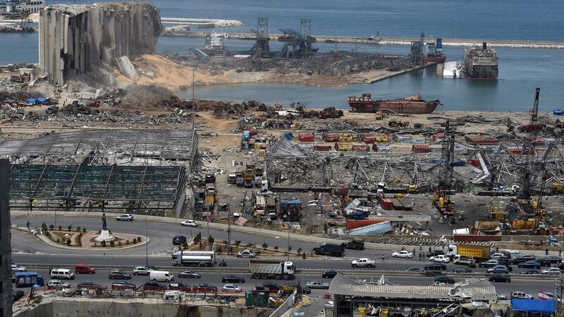 The aftermath of the Beirut port blast six days after an explosion rocked the Lebanese capital. Photograph: Wael Hamza/EPA