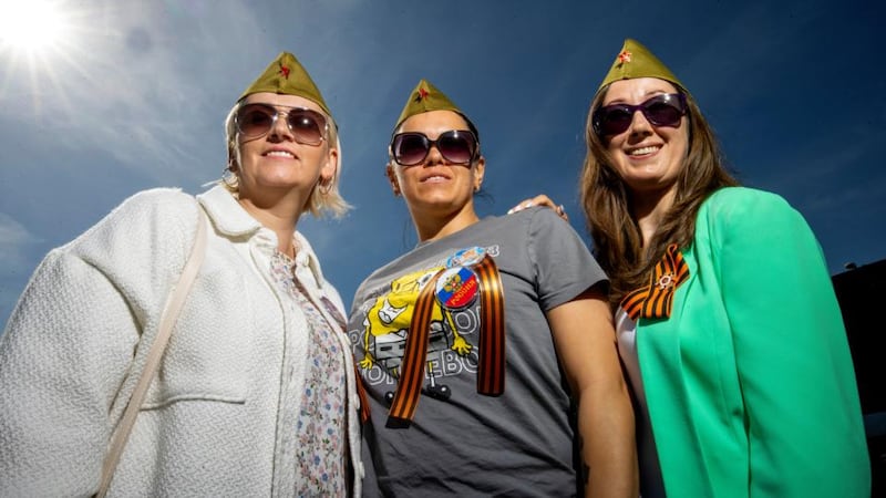 Jekaterina Jerjomenko, Elena Radionova and Zanna Rudjaka: A spokesman for the Corc said it was not just Russians present but also people from Moldova, Latvia, Belarus and Georgia.   Photograph: Tom Honan